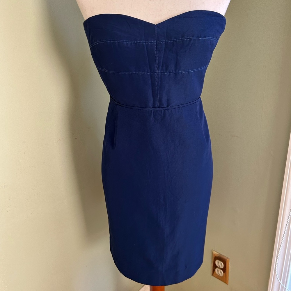 J Crew Miranda Dress Blue size 12. Bustier style w/cut out back. Very nice shape